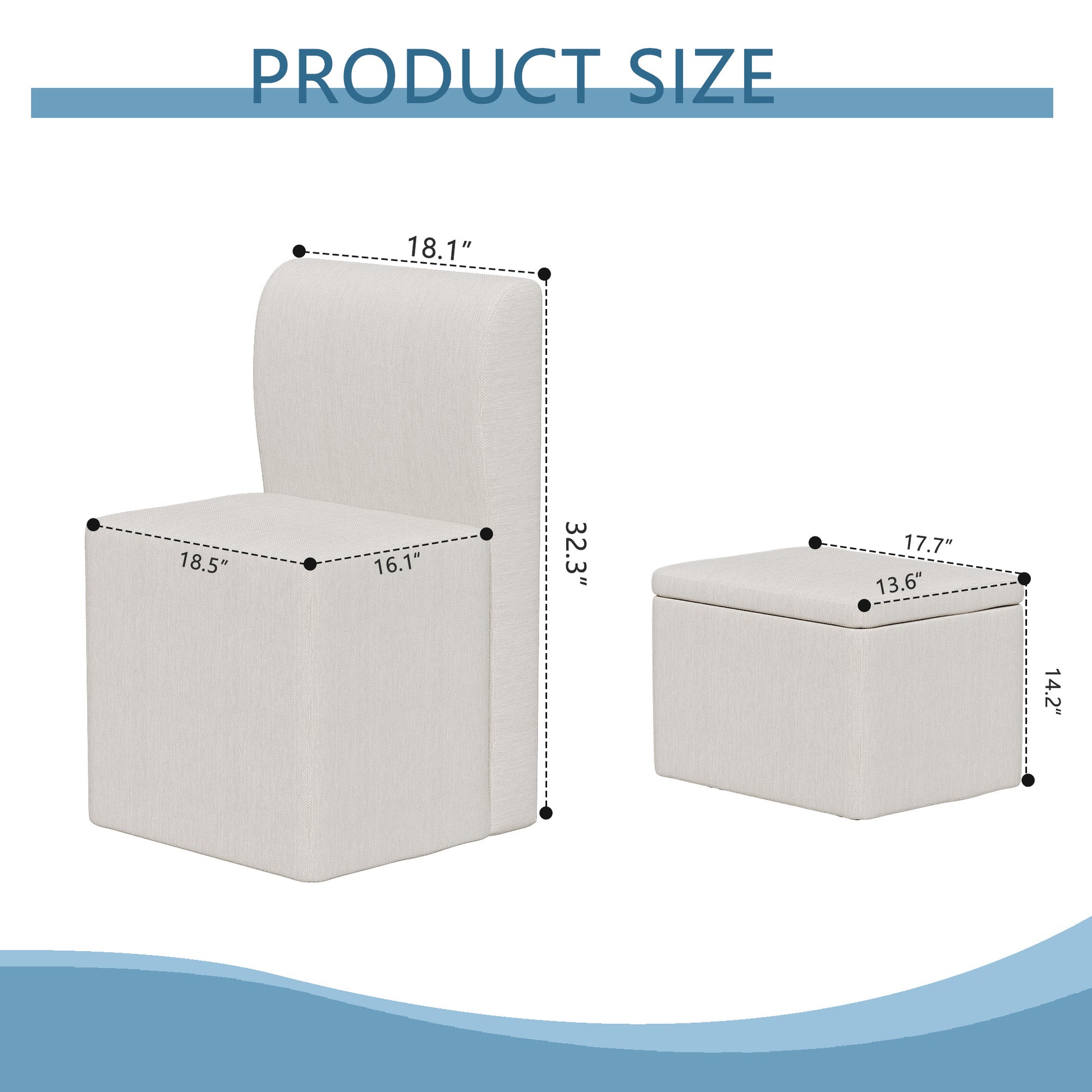 Two Piece Set Of Wheeled Dining Chairs, Modern Rolling Dining Chairs, Footstools With Wheels, Suitable For Bedrooms, Reading Rooms, Living Rooms, Beige Linen Chairs Beige Foam Linen