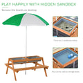 Outsunny Kids Picnic Table With Umbrella And Storage Inside, Sand And Water Table, Kids Outdoor Furniture, Wooden Bench Backyard Furniture For Garden, Patio, Or Balcony Natural Wood