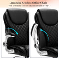 Ergonomic Office Chair With Flip Up Armrests And Wheels, Leather Rocking Executive Office Chair, Black Black Foam Pu Leather