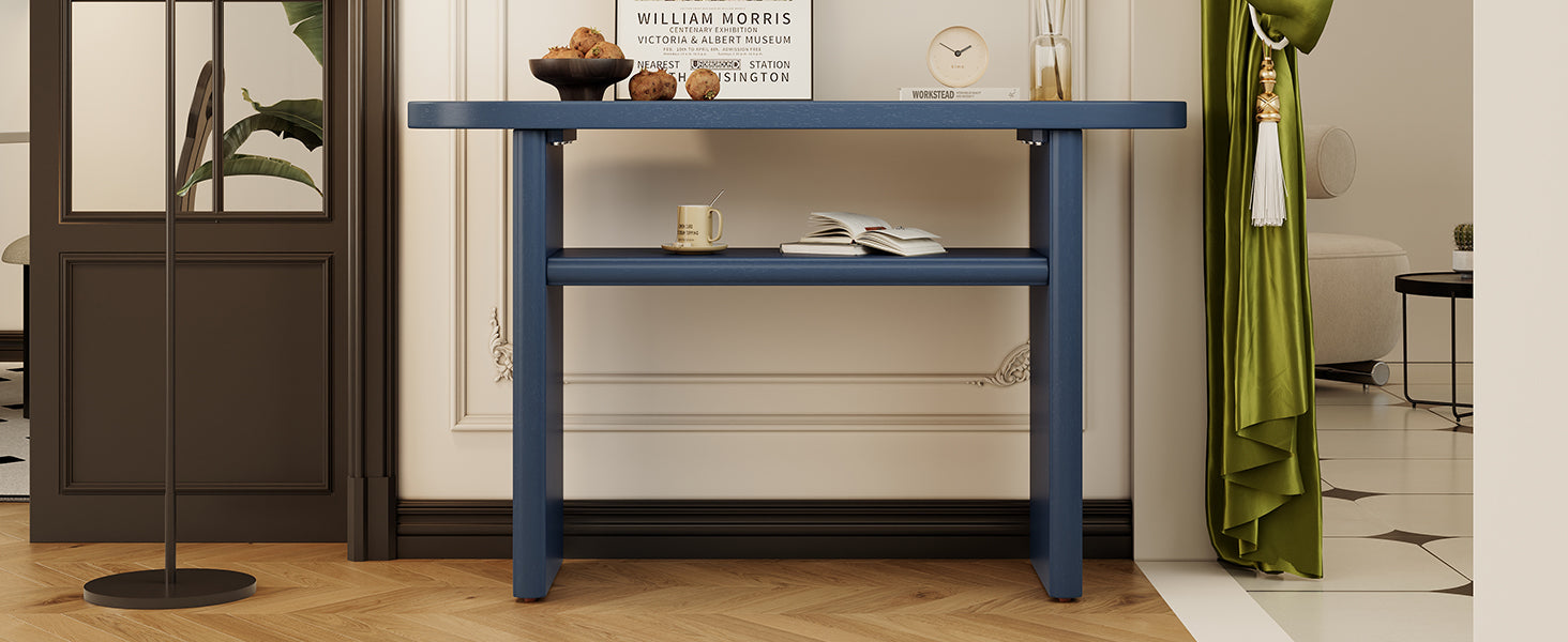 Elegant Minimalist Console Table With Rounded Edges And Sturdy Shelf Design For Entryway, Living Room Navy Navy Solid Wood Mdf