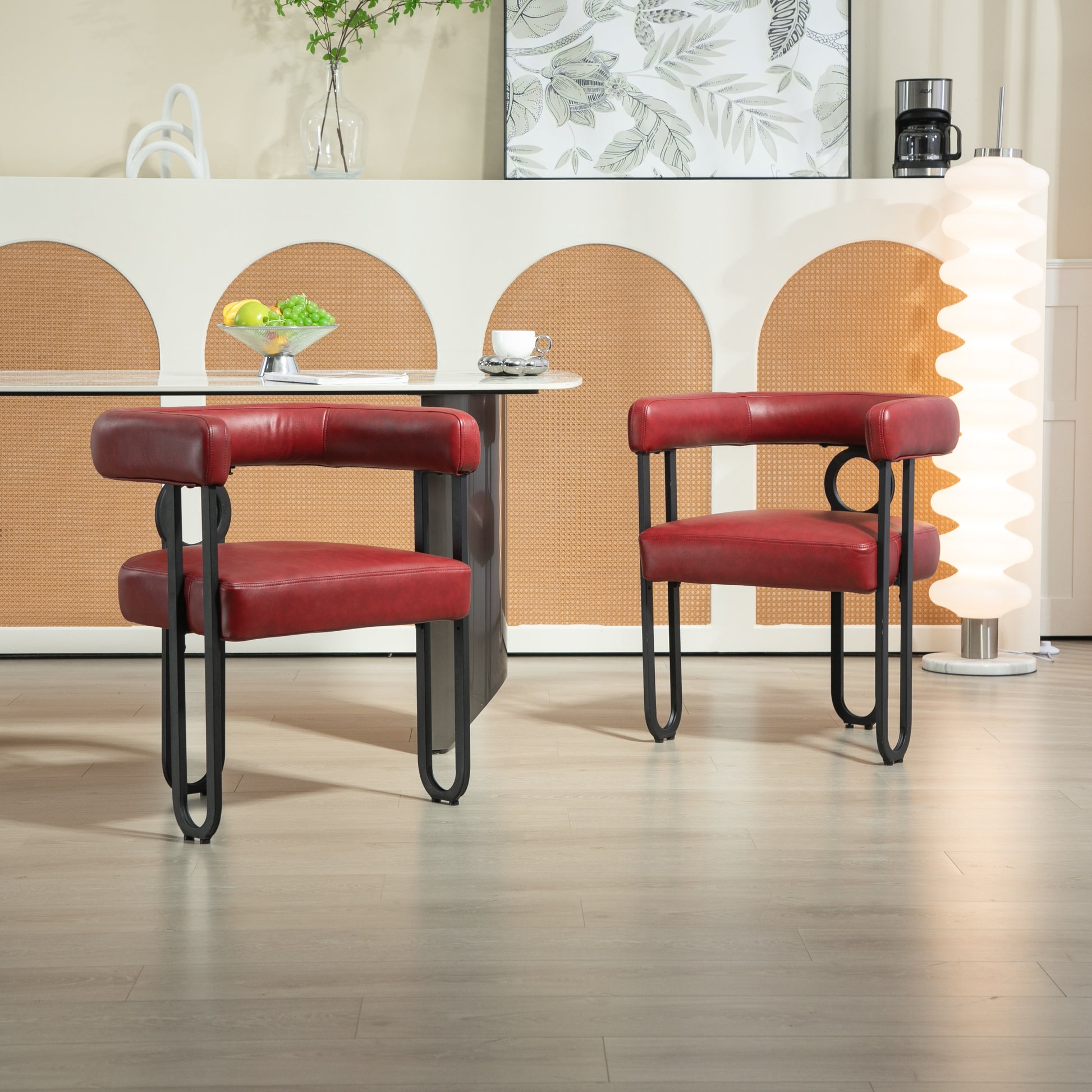 Coolmore Contemporary Designed Pu Fabric Upholstered Accent Dining Chair Barrel Side Chairs Kitchen Armchair For Living Room Set Of 2 Wine Red Pu Wine Red Foam Pu Leather