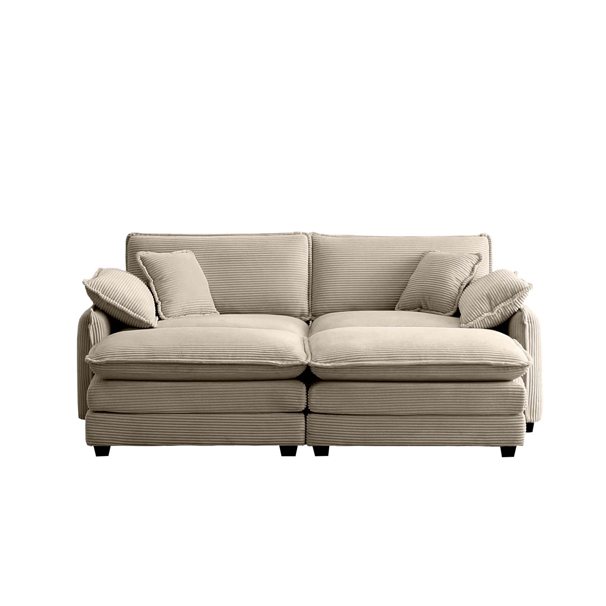 Two Seater Theater Sofa With 2 Footrest, 2 Seater Sofa With Ottoman For Small Living Spaces,Tan Corduroy Tan Corduroy 2 Seat