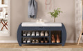 Retro Multifunctional Storage Bench With Cushion And Curved Side Panel For Entrance And Living Room Antique Navy Antique Navy Mdf