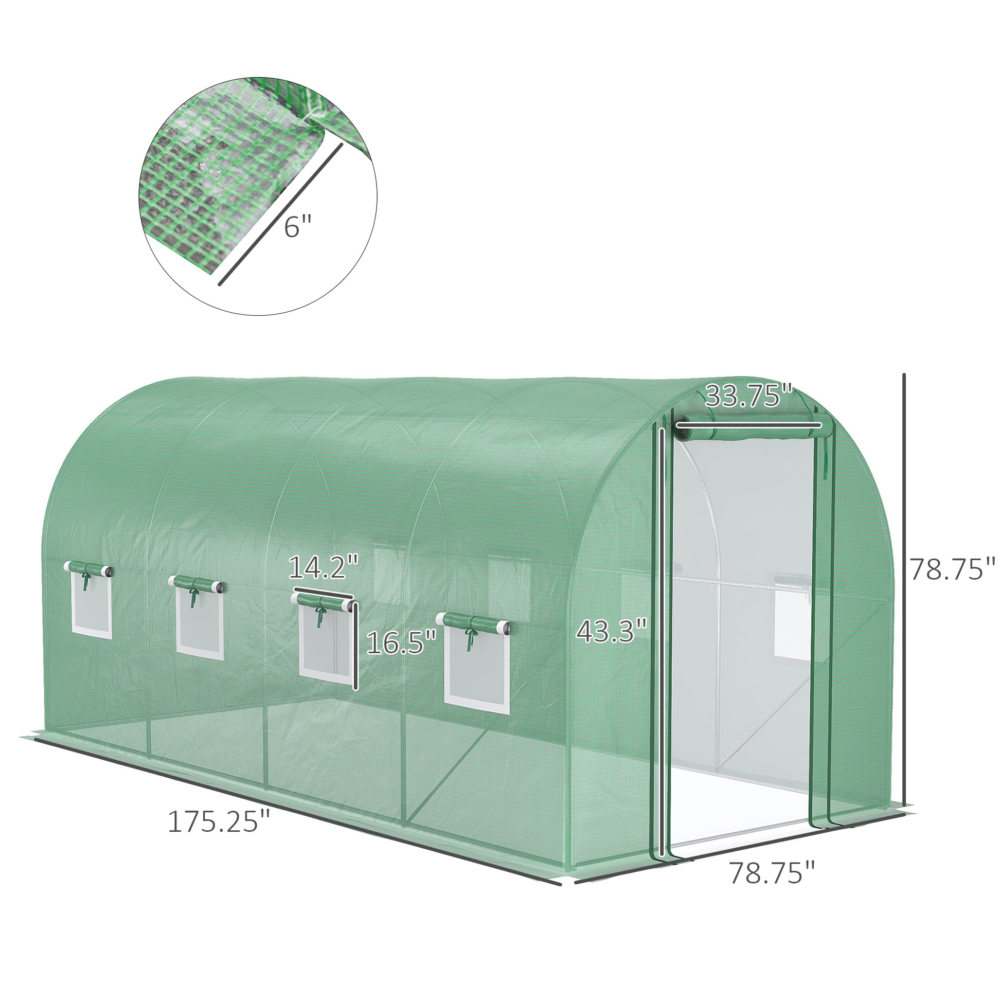 Outsunny 14.6' X 6.6' X 6.6' Walk In Tunnel Hoop Greenhouse With Mesh Door & 8 Windows, Large Green House For Plants, Flowers, Vegetables, Galvanized Steel Frame & Pe Cover, Green Green Steel