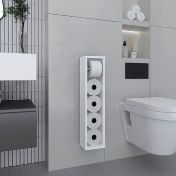 Bali 28" High Toilet Paper Holder Narrow Shelf Organizer For Bathroom, Living Room, Kitchen White 1 Bathroom Freestanding Modern Particle Board