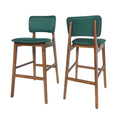 Rubberwood Upholstered Barstool With Fabric Seats Set Of 2 , Dark Green, And Walnut Finish Frame Rubberwood Dark Green,Walnut Light Brown Dining Room Foam Wipe Clean Square Bar Stools Rubberwood Set