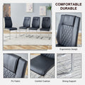 Table And Chair Set. Large Modern Rectangular Table With White Textured Top And Silver Metal Legs. Soft And Comfortable Pu Seats, Faux Leather Upholstered Seats And Sturdy Metal Legs. White Black Mdf Metal
