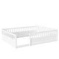 Full Floor Bed Frame With Fence, Wood Kids Floor Beds Frame For Bedroom Playroom,White Expect Arrive Date Jul. 10Th Full White Pine