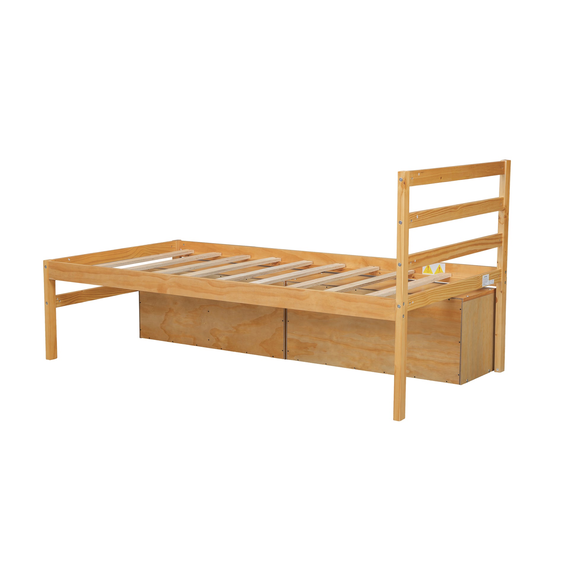 Twin Size Wood Platform Bed With Removable Storage Shelves, Built In Two Storage Drawers For Added Convenience, Natural Twin Natural Wood