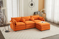 Modular Sectional Sofa, 3 Seater Sofa With Ottoman, Modern L Shaped Sofa For Living Room Bedroom Apartment Orange Wood Fabric 4 Seat