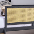 Single Metal Loft Bed With Rectangular Desk, Led Lights, Led Loft Bed Frame Double Bed With Storage Shelves And Hanging Storage Compartments, Safety Guard And Ladder, No Box Springs Required, Rattan G Twin Black Natural Mdf Iron