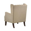 Keva 31 Inch Accent Chair, Deep Button Tufted Wingback, Soft Beige Fabric Beige Wood Fabric