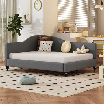 Full Size L Shaped Linen Daybed, With Solid Wood Legs, Gray Old Sku: Sf000146Aae Full Gray Linen Mdf