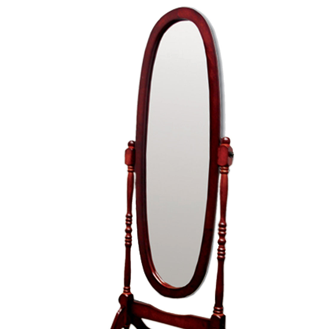 59.25" Tall Standing Wooden Floor Mirror With Cherry Finish, Oval Shape Cherry Wood