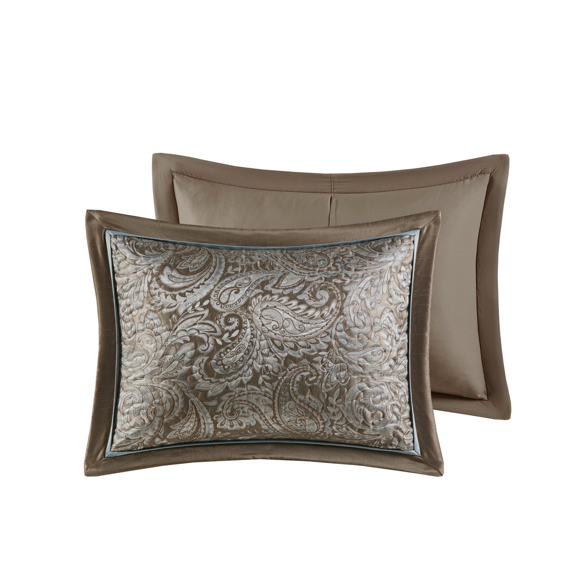 5 Piece Jacquard Bedspread Set With Throw Pillows Blue Brown King King Blue Brown Cotton