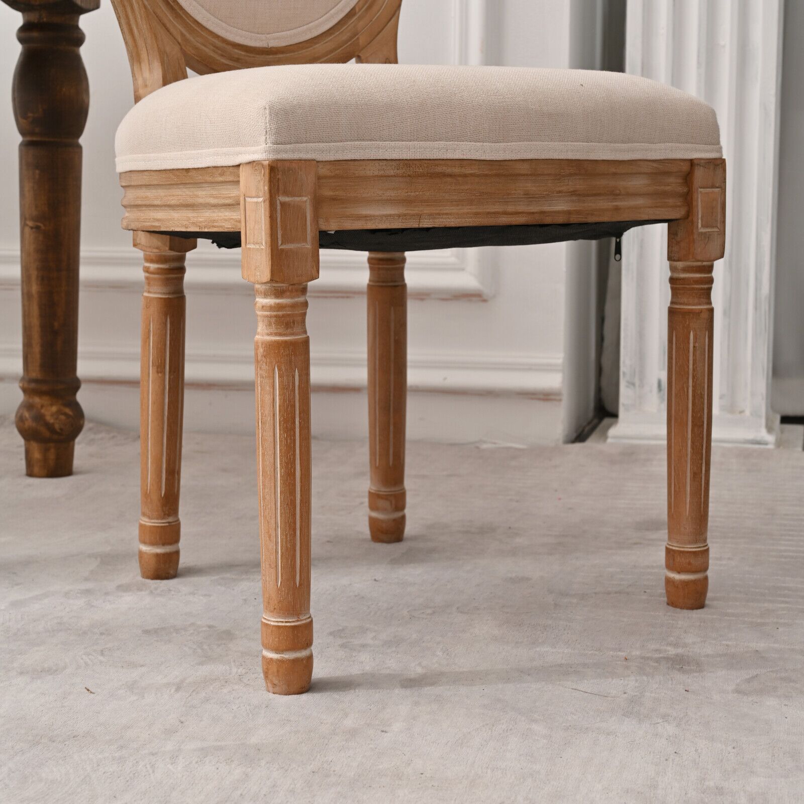 French Country Dining Chairs With Round Back Set Of 2, Upholstered, Solid Wood Legs, Accent Side Chairs For Living Room, Wedding Event Cream Cushion Cream Light Brown Dining Room Round Modern Banquet Chair Rubberwood Cotton Linen Rubber Wood