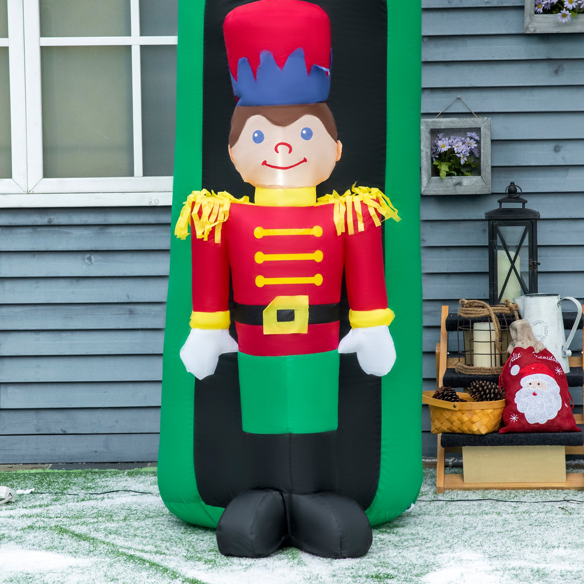 Outsunny 11.5Ft Christmas Inflatables Outdoor Decorations Archway With 2 Nutcracker Soldiers Rocking Horse, Blow Up Led Yard Christmas Decor For Lawn Garden Party Green Polyester