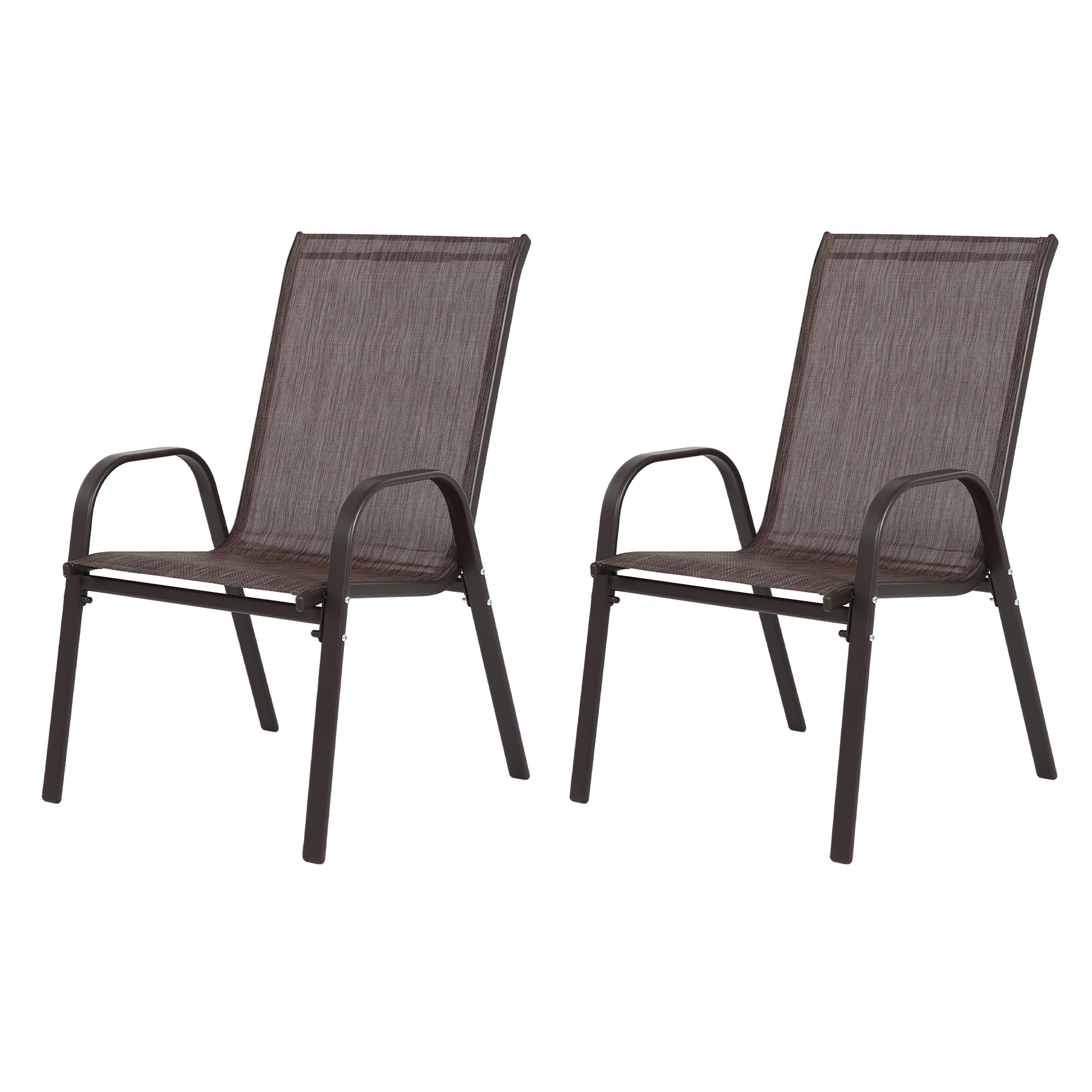 2 Piece Patio Chairs, Outdoor Camping Chairs Withtextilene Fabric, Set Of 2 Garden Chairs With Armrest High Backrest For Garden Patio Pool Beach Yard Space Saving Brown Brown Steel
