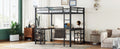 Full Metal Loft Bed With Desk And Shelves, Loft Bed With Ladder And Guardrails, Loft Bed Frame For Bedroom, Black With Vintage Wood Colored Desk Full Black Metal