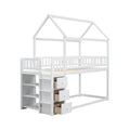 Twin Twin House Bunk Bed With Shelves And Drawers For White Color Box Spring Not Required Twin White Bedroom Bunk Pine