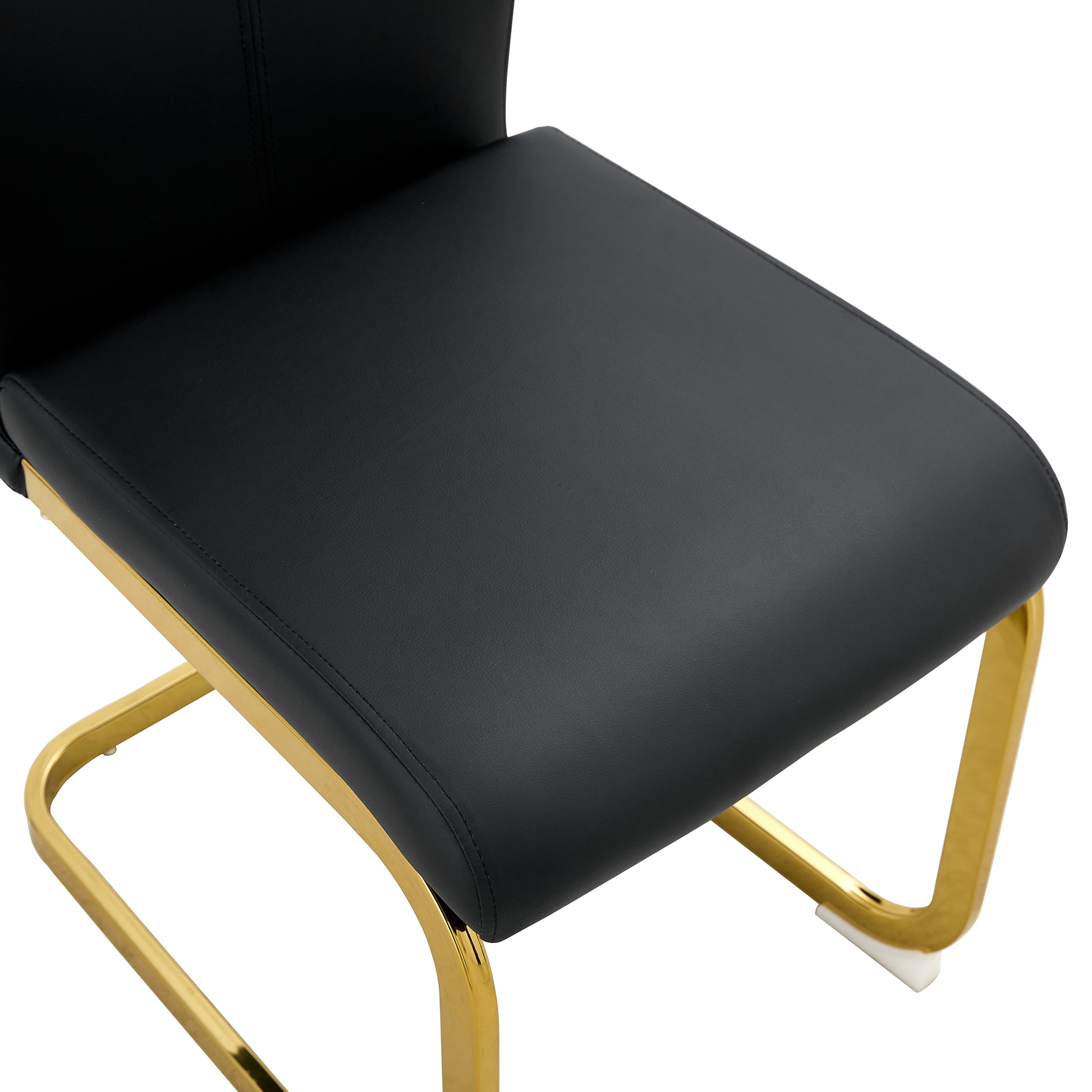 Table And Chair Set,Modern Minimalist Rectangular Dining Table, 0.4 Inch Thick, With A Black Imitation Marble Pattern Glass Desktop And Black Mdf Legs. Comfortable Pu Seats,Perfect For Dinner, Meet Black Seats 4 Mdf Glass