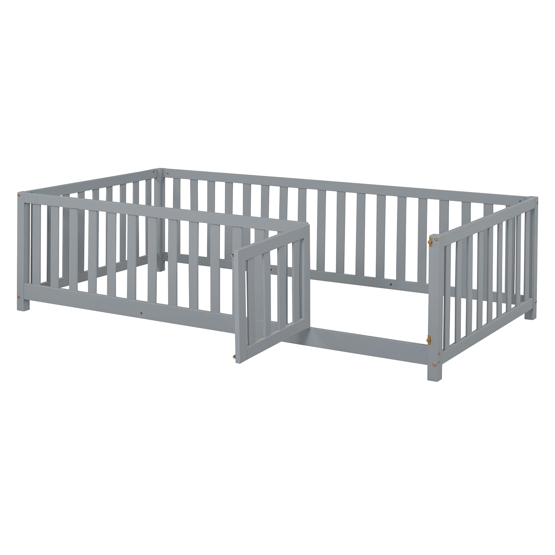 Twin Size Wood Daybed With Fence Guardrails And 2 Drawers, Split Into Independent Floor Bed & Daybed, Gray Old Sku :Lp000881Aae Twin Gray Solid Wood Mdf