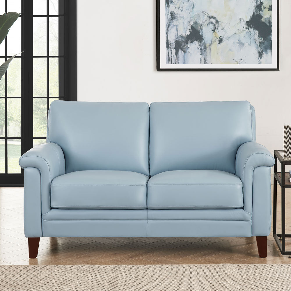 Westcott Leather Loveseat Blue Memory Foam Genuine Leather