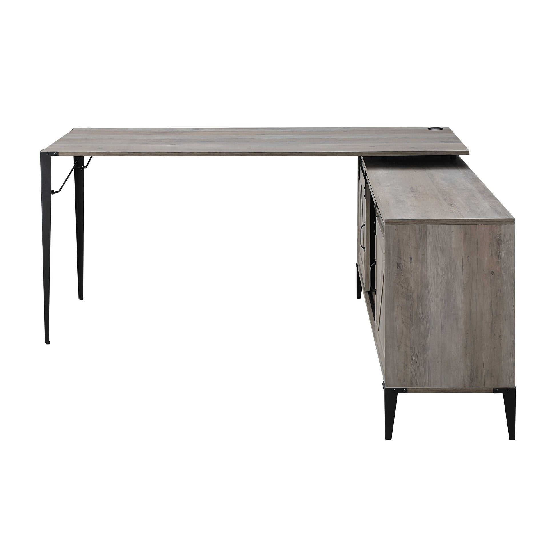 Zakawani Gray Oak & Black Finish Writing Desk With A Cabinet Gray Wood