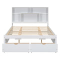 Queen Size Platform Bed With Storage Headboard And 2 Drawers, White Box Spring Not Required Queen White Wood Bedroom Bed Frame Solid Wood Mdf