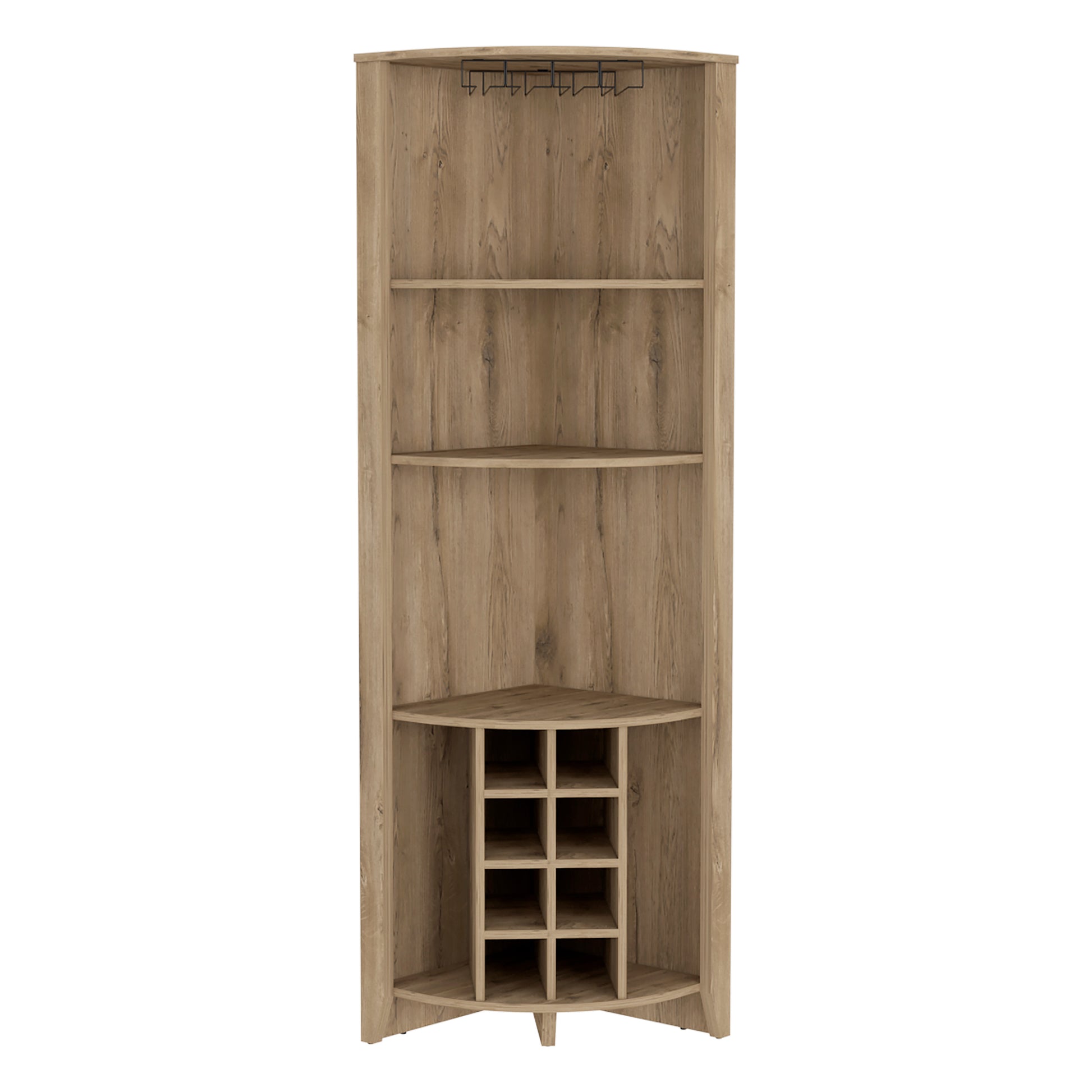 Essential Corner Bar Cabinetthree Shelves, Eight Built In Wine Rack, Two Side Shelves Beige Primary Living Space Modern Shelves Included Particle Board