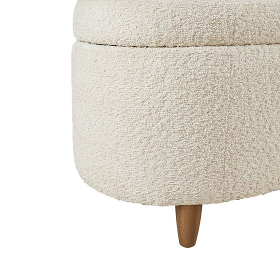 Boucle Flip Top Storage Bench Cream See Below Cream Wood
