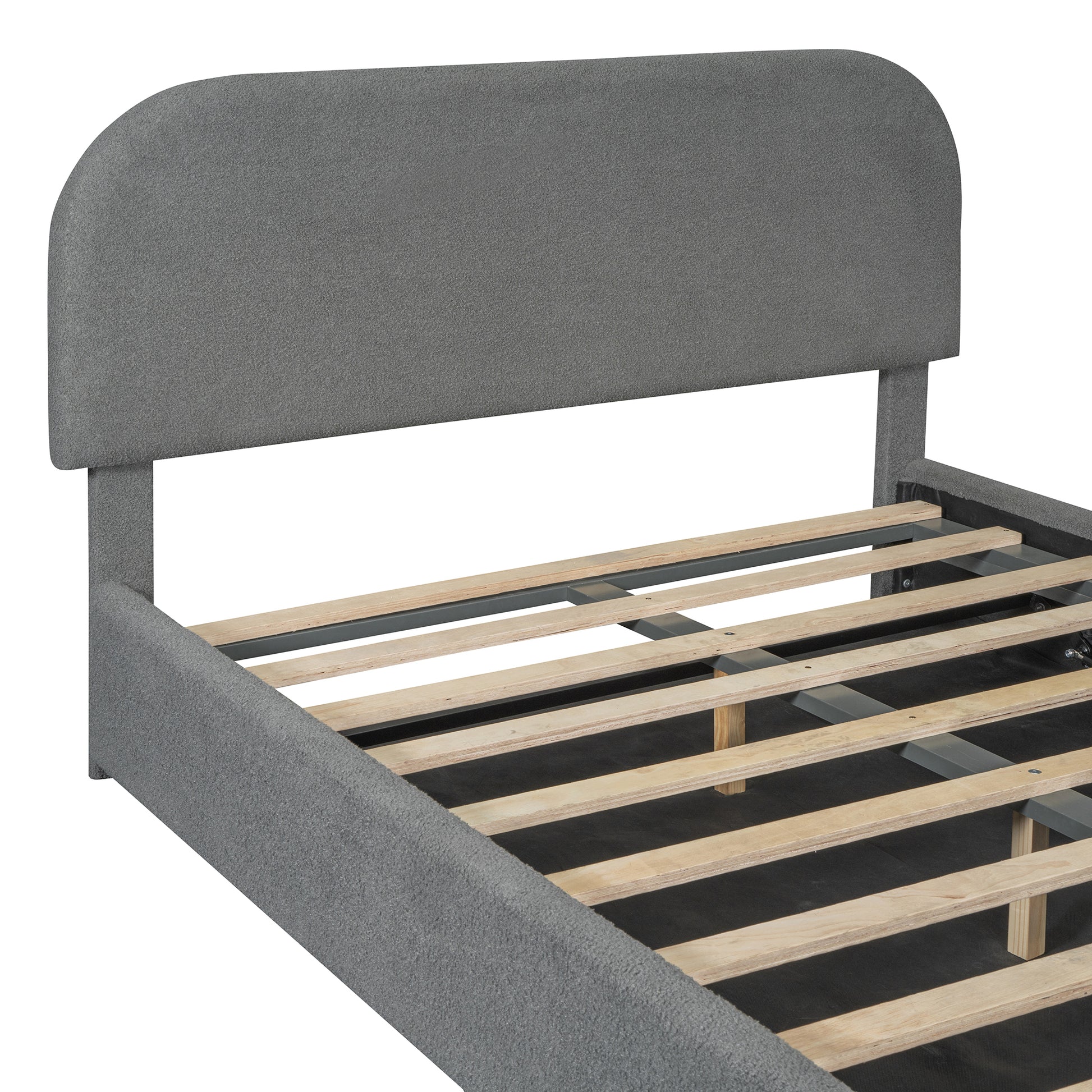 Teddy Fleece Full Size Upholstered Platform Bed With Hydraulic Storage System, Gray Full Gray Teddy