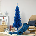 Homcom 5' Artificial Pencil Christmas Tree, Slim Xmas Tree With 294 Realistic Branch Tips And Plastic Stand, Blue Blue Plastic