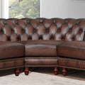 Alton Bay Leather Symmetrical Sectional Brown Genuine Leather Wood Primary Living Space Medium Firm Tufted Back Mid Century Modern L Shaped Eucalyptus Rolled Arms Down Filling Leather 5 Seat