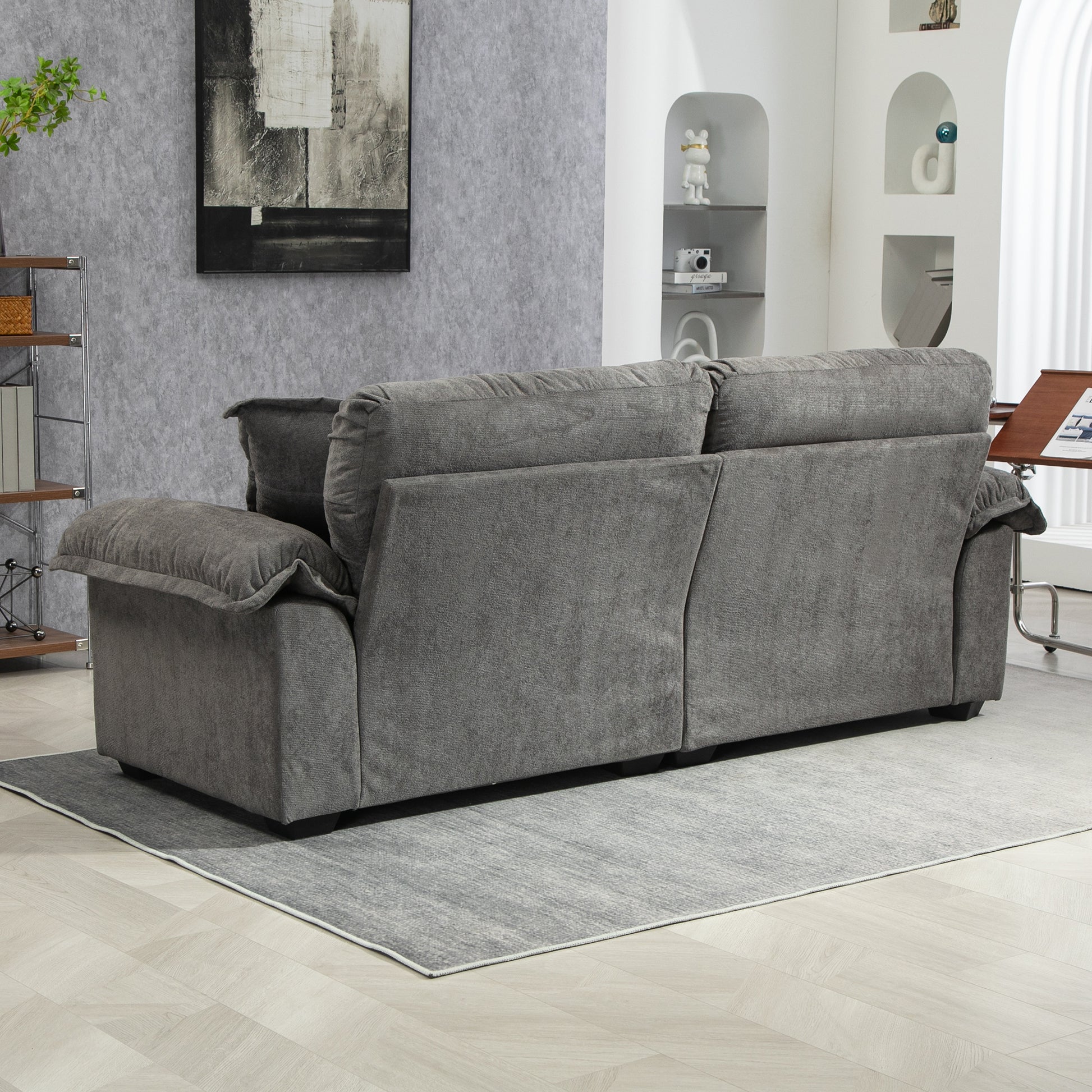 84" Chenille Recliner Sofa Small Sofa Loveseat Deep Seat Sofa Couch With 2 Throw Pillows & Memory Foam For Living Room Apartment Office Lounge Grey Grey Memory Foam Chenille,Upholstered 2 Seat