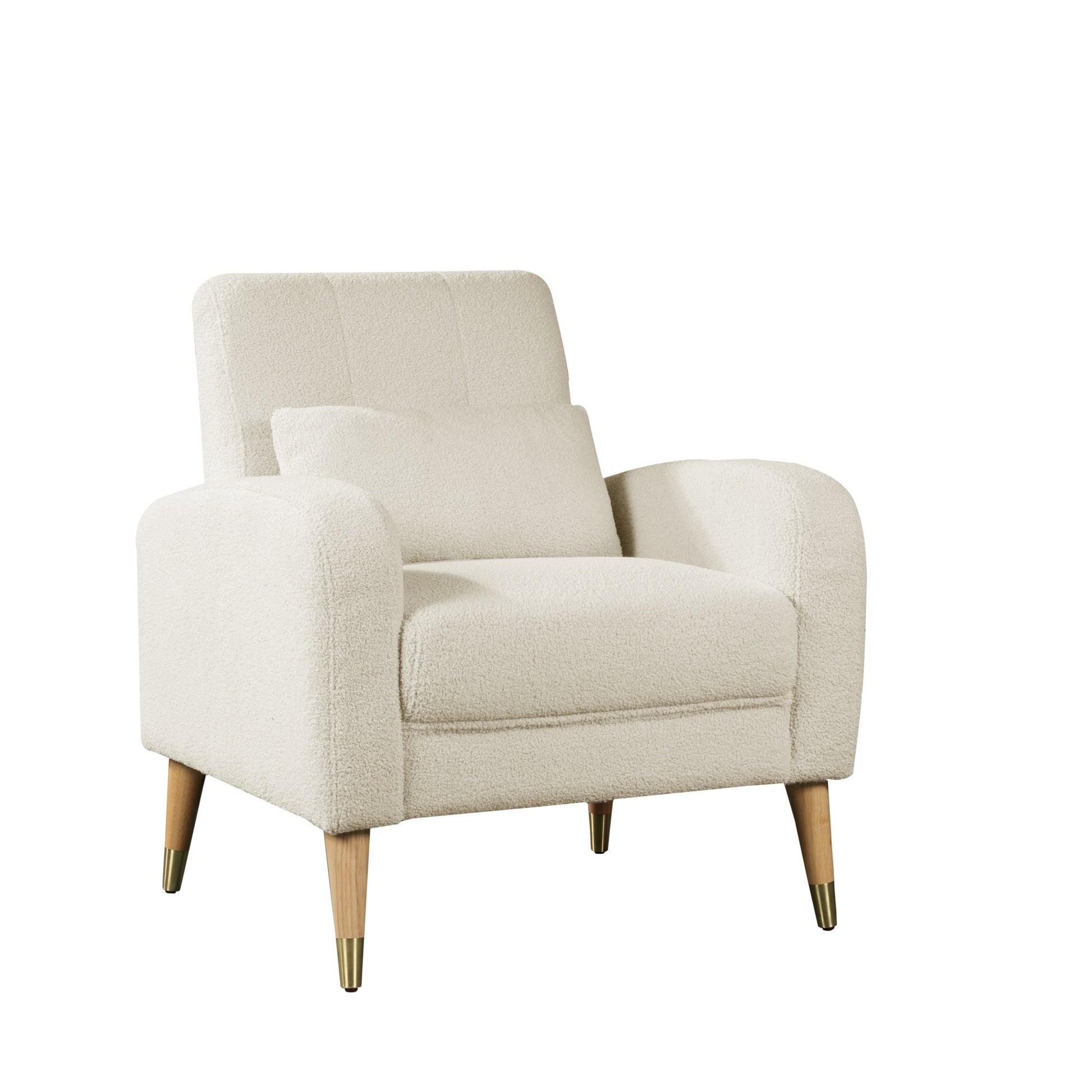 Mid Century Modern Accent Chair, Upholstered Armchair Living Room Chair, Comfy Single Sofa Chair With Metal Legs, Polyester Fabric Chair For Living Room Bedroom White Sherpa
