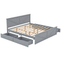 King Size Wooden Platform Bed With Four Storage Drawers And Support Legs, Gray King Gray Pine