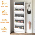 Shoe Storage Cabinet For Entryway, 5 Tiers Shoe Organizer With Carved Panels, Carving Shoe Closet,Vertical Shoe Cabinet For Front Door Entrance,Outdoor,White Finish Vertical 5 Or More Drawers Distressed Finish White White Modern Mdf