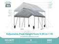 Sannwsg 10 * 20 Heavy Duty Carport Canopy Extra Large Portable Car Tent Garage With Adjustable Peak Height From 9.5Ft To 11Ft,Removable Roof &Side Walls For Car, Suv,Boats Gray Rectangular None Garden & Outdoor Water Resistant Carports Metal