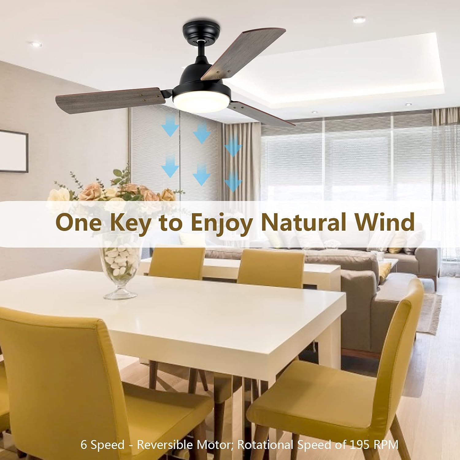 44 Inch Ceiling Fan With Led Light And Remote Control, 6 Speed Modes, 2 Rotating Modes, Timer Antique Brown Wood