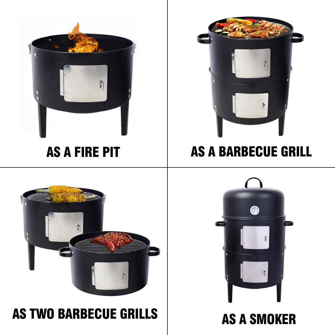 17 Inch Steel Charcoal Smoker, Heavy Duty Round Bbq Grill For Outdoor Cooking, Black Black Steel