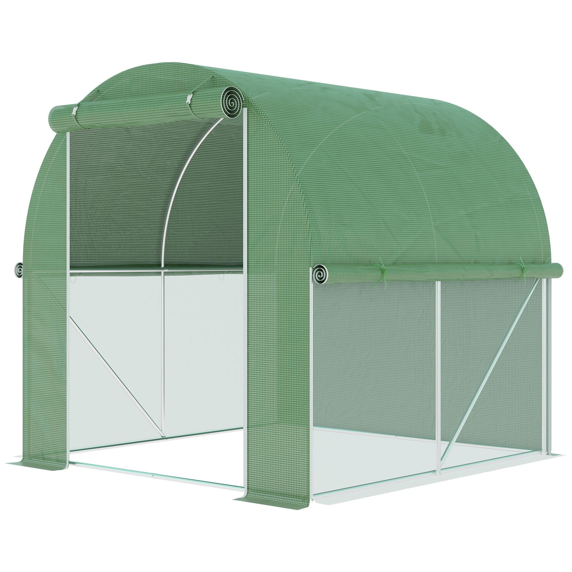 Outsunny 6' X 6' X 6' Tunnel Greenhouse Outdoor Walk In Hot House With Roll Up Plastic Cover And Zippered Door, Steel Frame, Green Green Steel