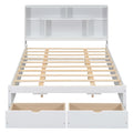 Queen Size Platform Bed With Storage Headboard And 2 Drawers, White Box Spring Not Required Queen White Wood Bedroom Bed Frame Solid Wood Mdf