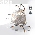 Outdoor Egg Swing Chair With Stand,Thick Cushions And Pillow Light Grey Cotton Rattan Metal