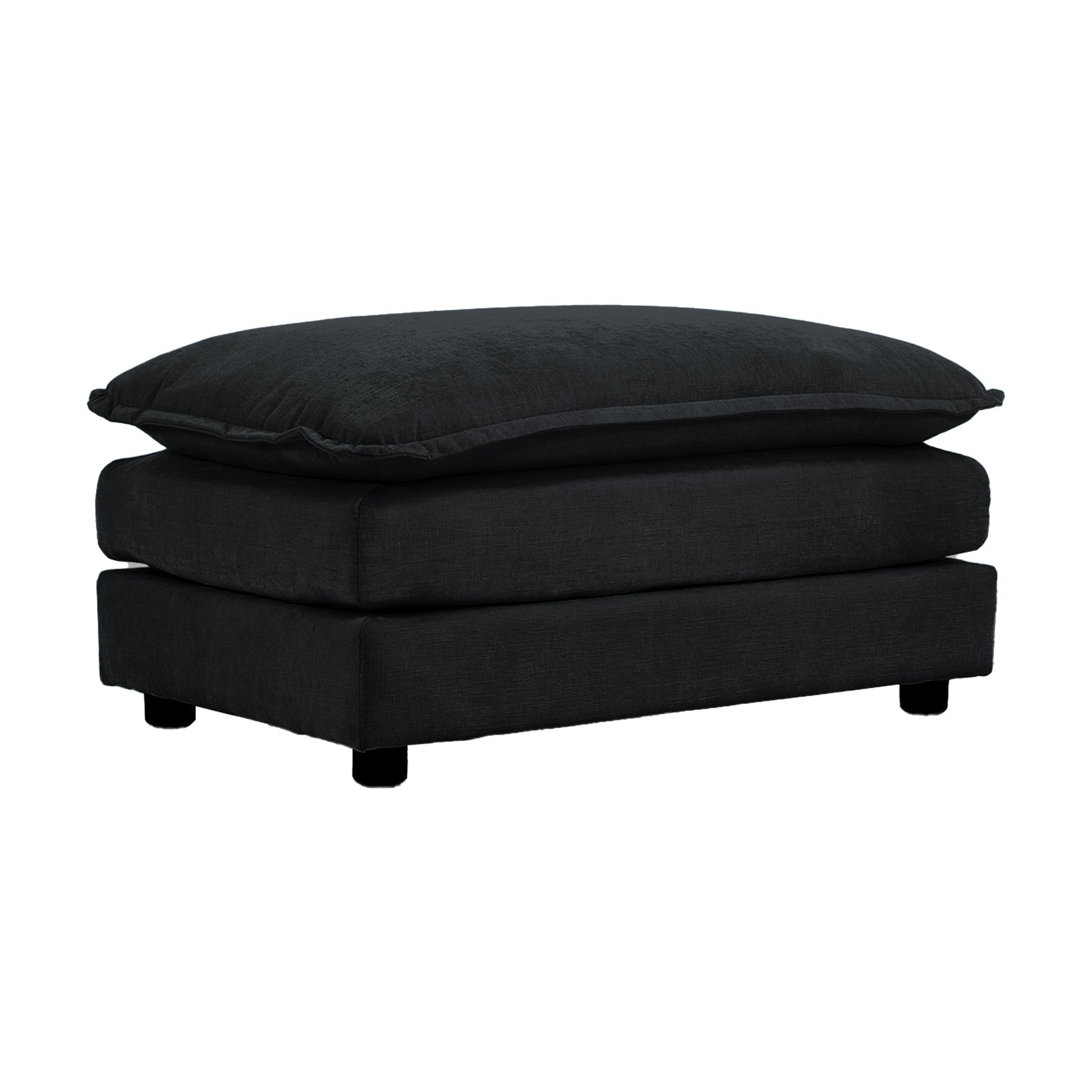 Chenille Two Seater Sofa With 1 Footrest, 2 Seater L Shaped Sectional With Ottoman,Loveseat With Ottoman For Small Living Space, Black Chenille Black Chenille 2 Seat