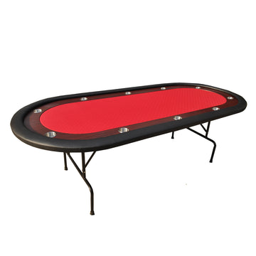 96" Light Series Foldable Poker Table With Wooden Racetrack Felt Stainless Legs Cup Holders Red Red Primary Living Space Modern Wood Stainless Steel