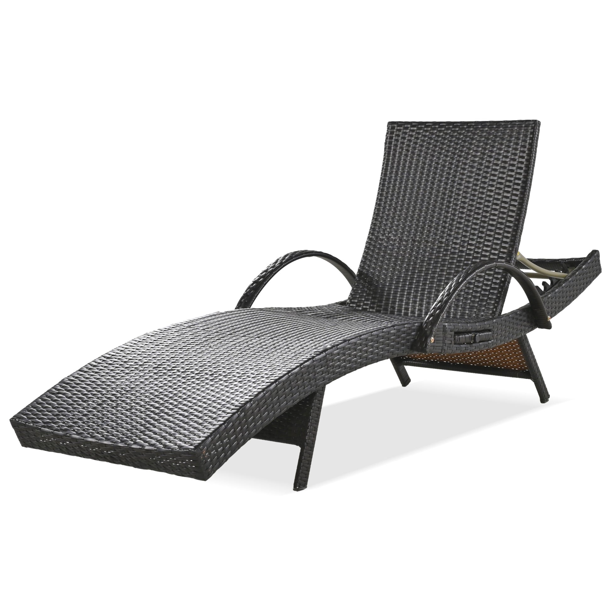 K&K 80'' Outdoor Wicker Chaise Lounge Chairs Set Of 2, Patio Rattan Reclining Chair Pull Out Side Table Adjustable Backrest Ergonomic Wave Design Pool Sunbathing Recliners, Dark Brown No Lounge Dark