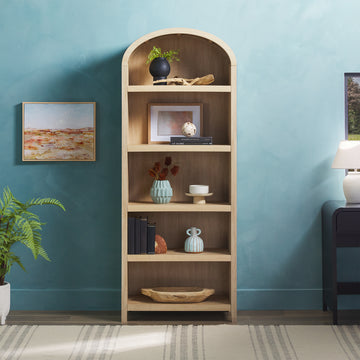 Modern 5 Shelf Open Arched Bookshelf Oak Oak Mdf Mdf