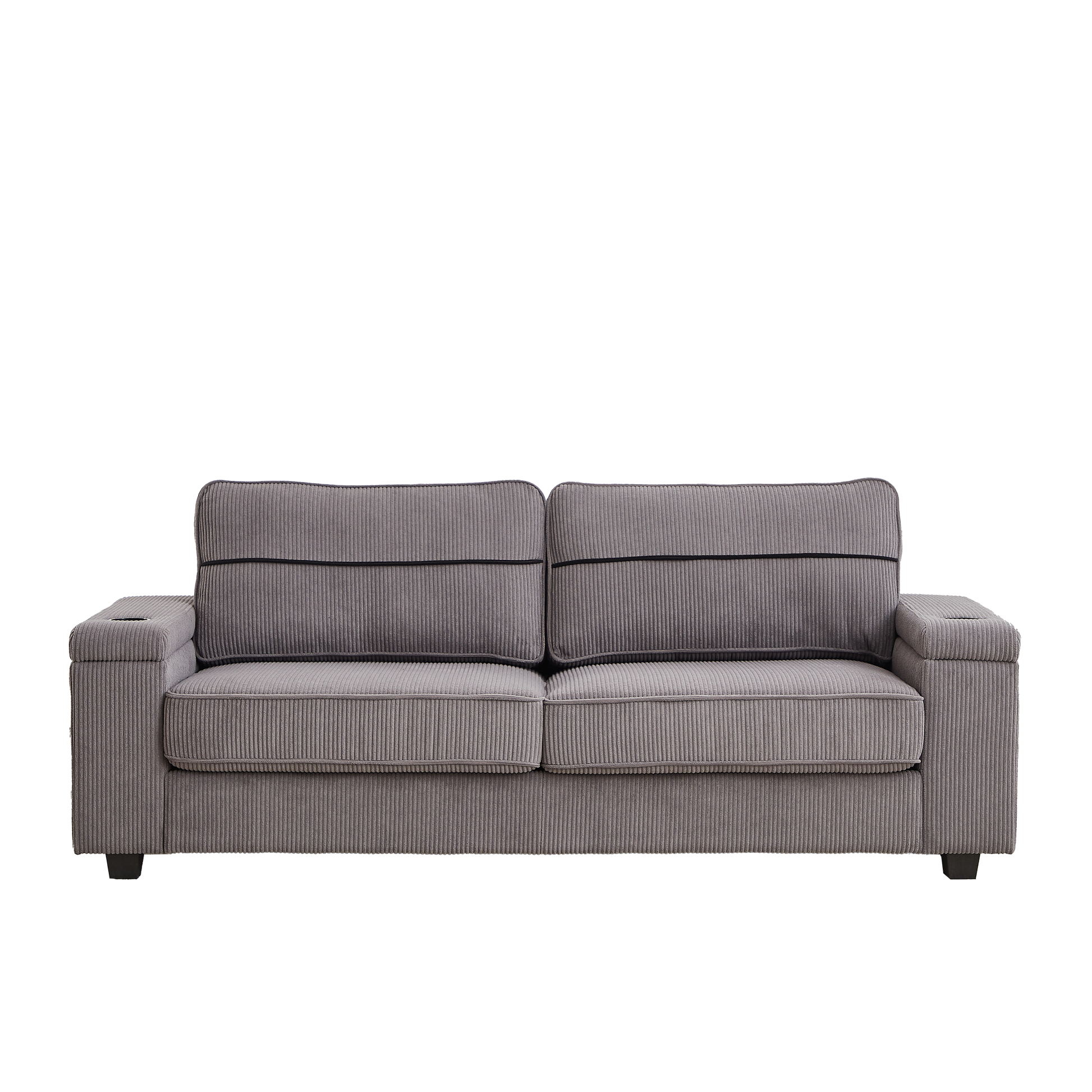 86.5 Inch Sofa Couch Deep Seat Sofa With Two Storage Spaces, T Pyce Charging Portsusb Charging Ports & 2 Cup ,Corduroy 3 Seater Couch, Modern Sofas For Living Room Grey Foam Corduroy 3 Seat