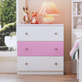 3 Drawer Wooden Nightstand With Colorblock Design And Plastic Handle, Wood Side Table With Storage Cabinet For Bedroom, White Pink White Pink Wood